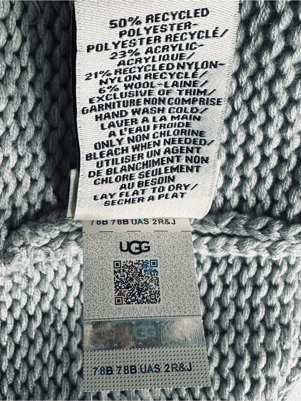 UGG Rib Cuff Hat Yarn Pom Knit Beanie Heather Gray Wool Blend One Size NWT
